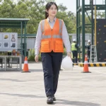 Áo gile bảo hộ lưới mắt nhỏ màu cam khóa kéo trước