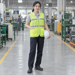 Áo gile bảo hộ lưới polyester màu vàng chanh khóa kéo trước