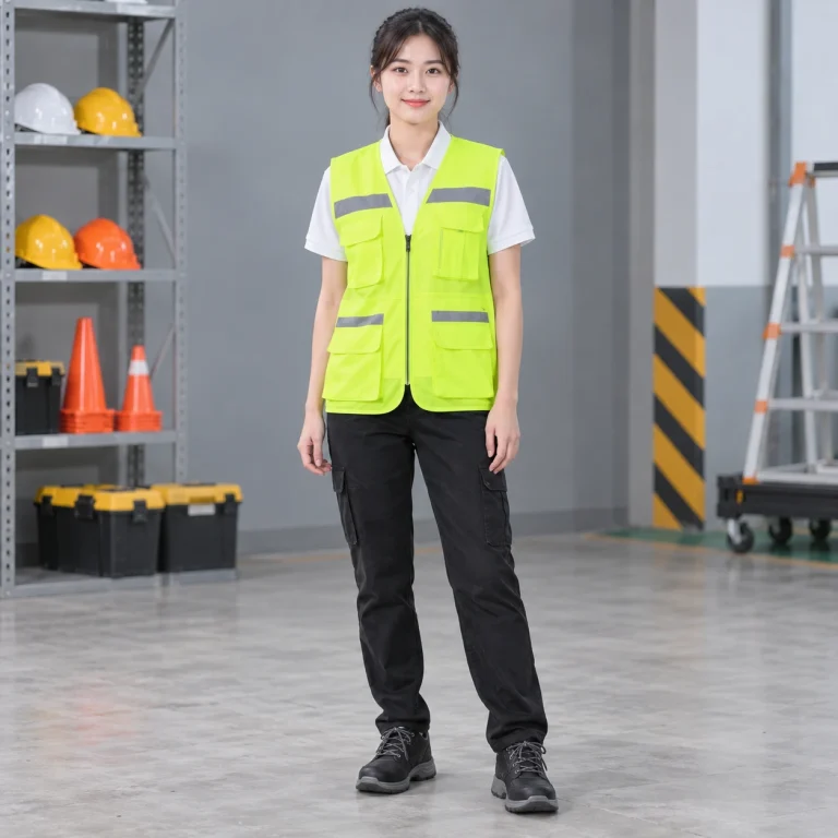 Áo gile bảo hộ vải oxford màu vàng chanh khóa kéo trước