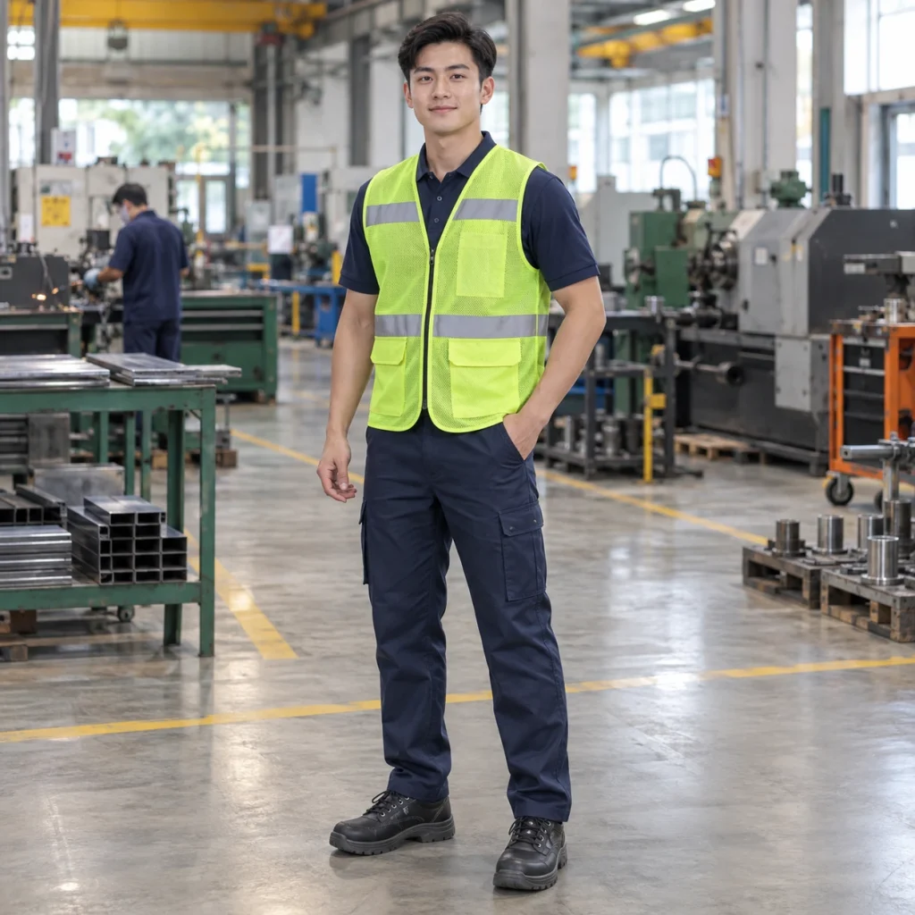 Áo gile bảo hộ lưới mắt nhỏ màu vàng chanh khóa kéo trước