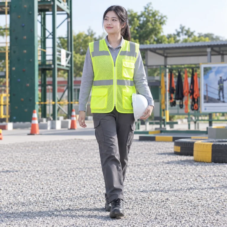 Áo gile bảo hộ lưới mắt lớn màu vàng chanh khóa kéo trước