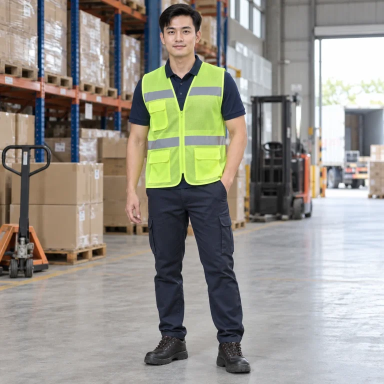 Áo gile bảo hộ lưới polyester màu xanh chuối khóa kéo trước