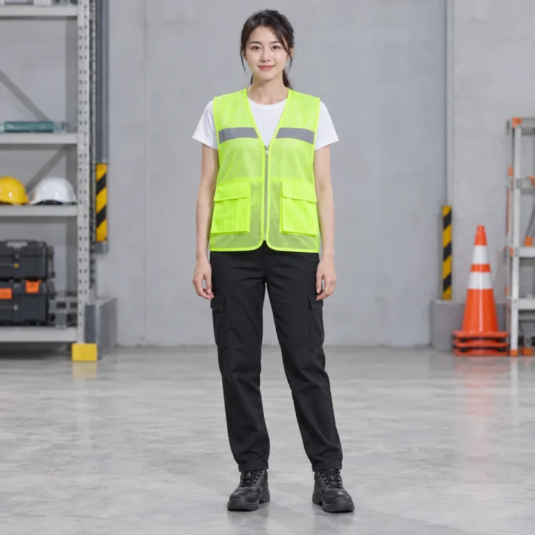 Áo gile bảo hộ lưới mắt nhỏ màu xanh chuối khóa kéo trước