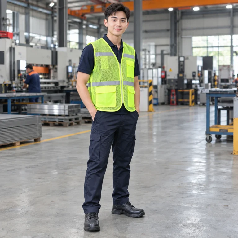 Áo gile bảo hộ lưới mắt lớn màu xanh chuối khóa kéo trước