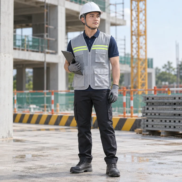 Áo gile bảo hộ lưới mắt nhỏ màu ghi khóa kéo trước