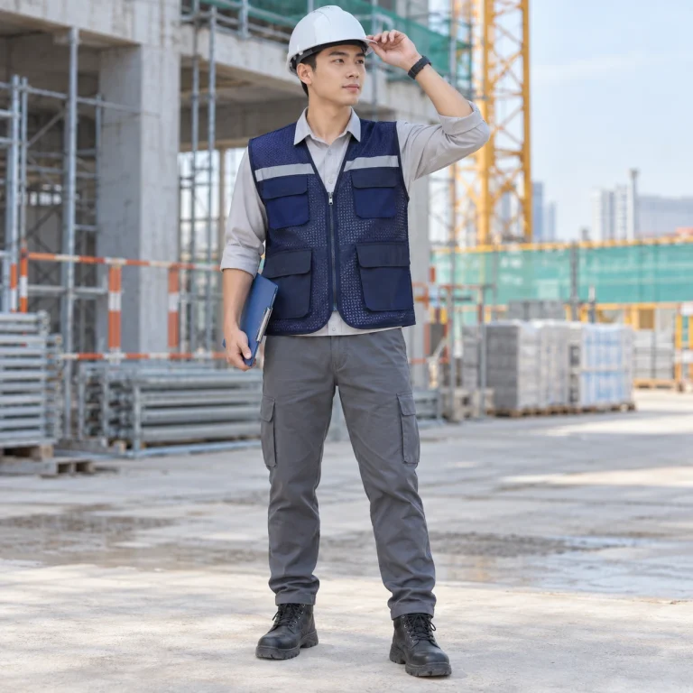Áo gile bảo hộ lưới mắt lớn màu tím than khóa kéo trước