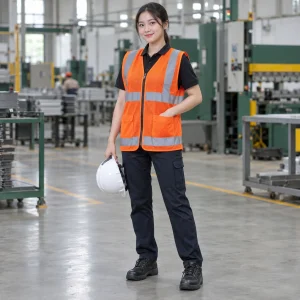 Áo phản quang dải bạc lưới mắt lớn màu cam khóa kéo trước
