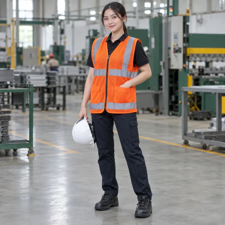 Áo phản quang dải bạc lưới mắt lớn màu cam khóa kéo trước