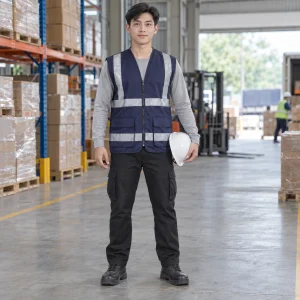 Áo phản quang dải bạc vải gió nhẹ màu tím than khóa kéo trước