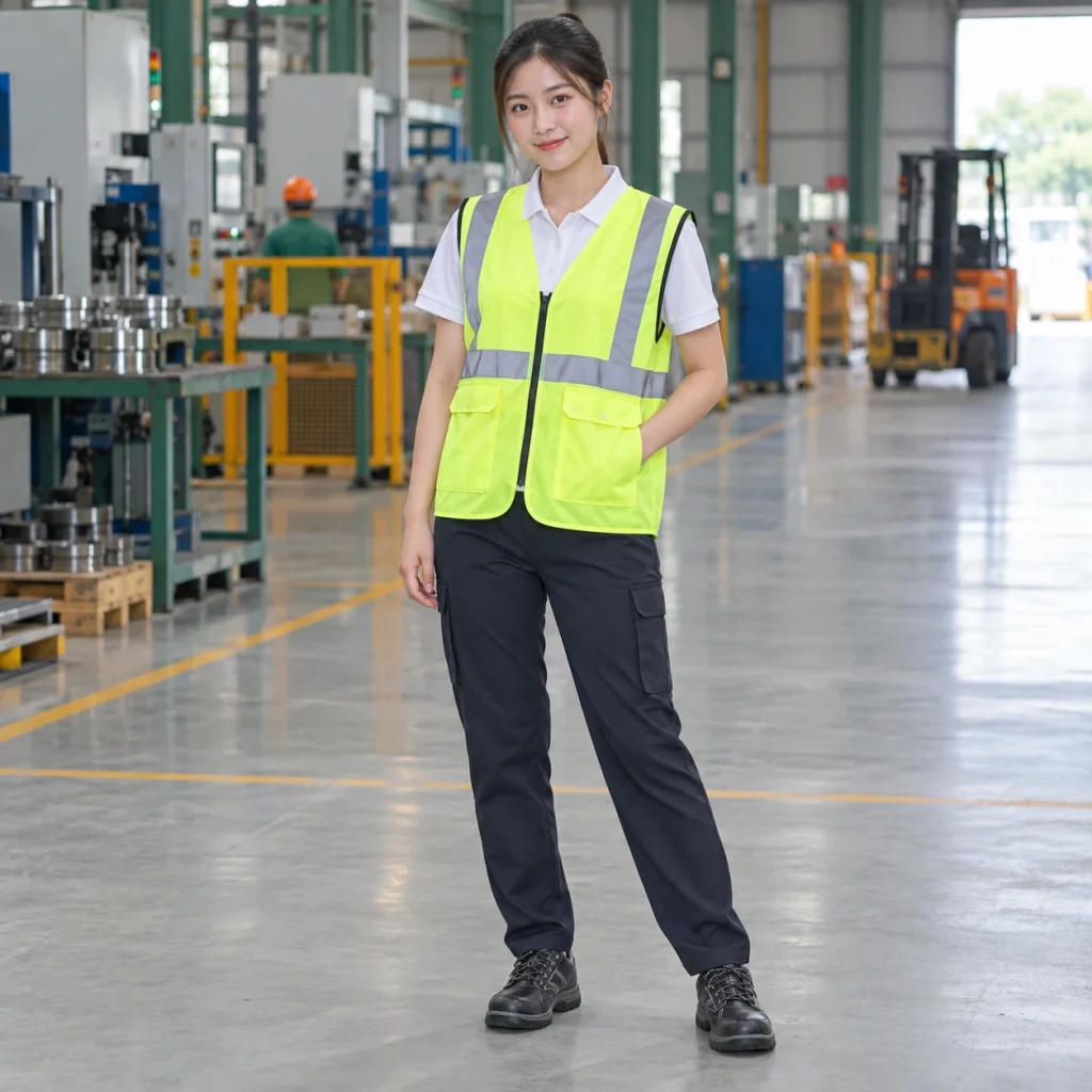 Áo phản quang dây vải gió nhẹ màu vàng chanh khóa kéo trước