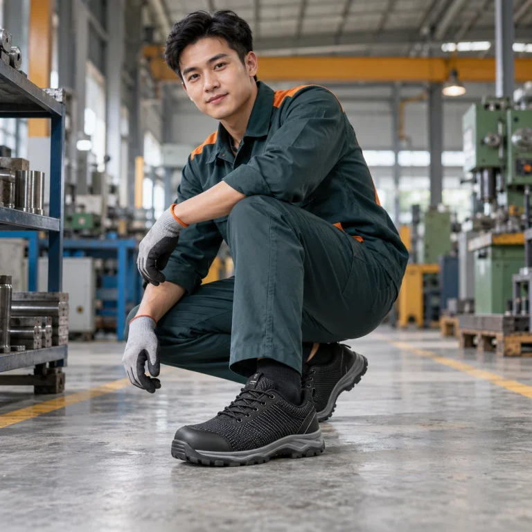 Giày bảo hộ đế kếp lưới dệt thoáng màu đen mũi composite