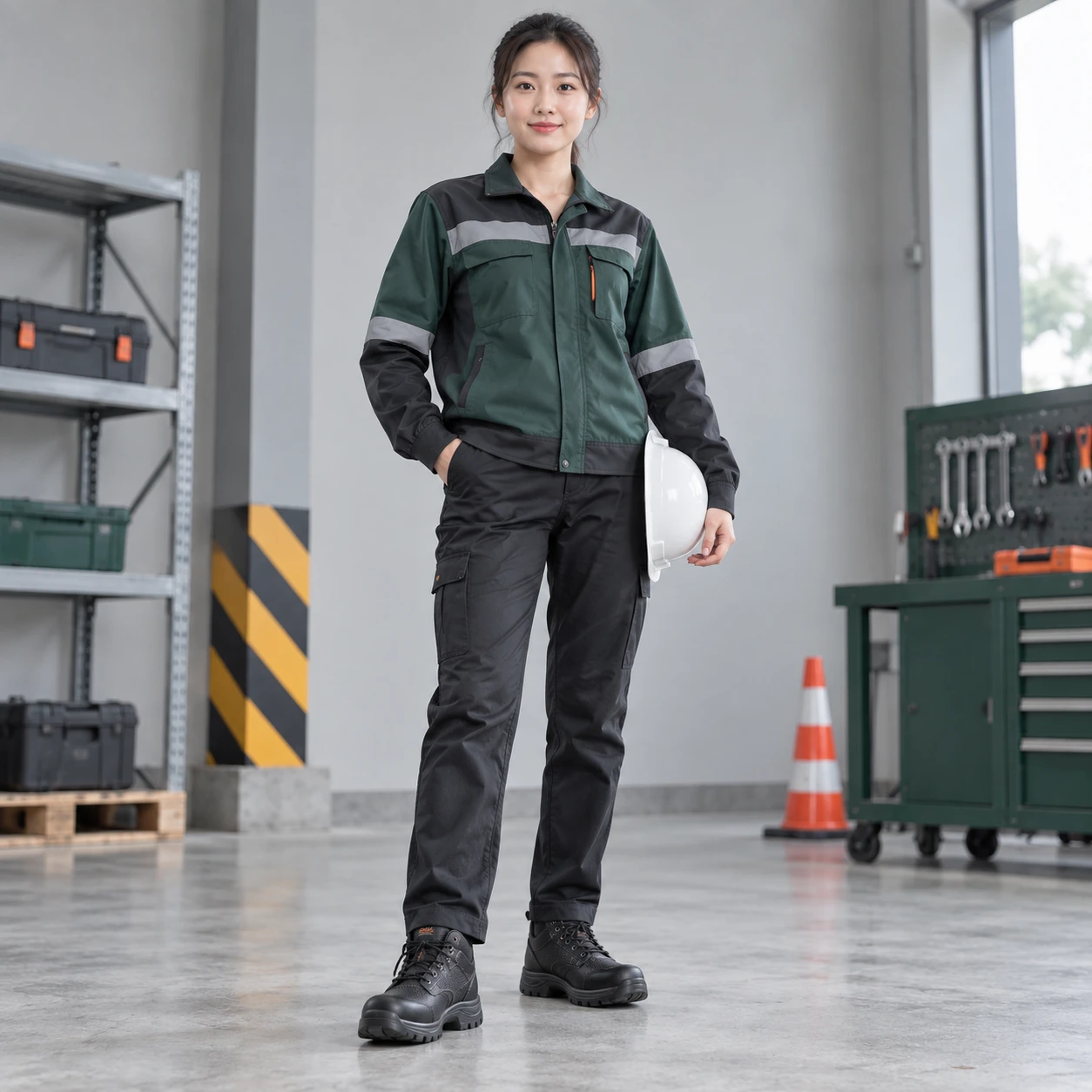 Giày bảo hộ cao cấp da tổng hợp chống nước màu đen mũi composite