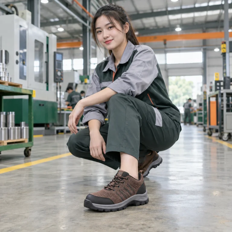 Giày bảo hộ cao cấp lưới dệt thoáng màu nâu mũi composite