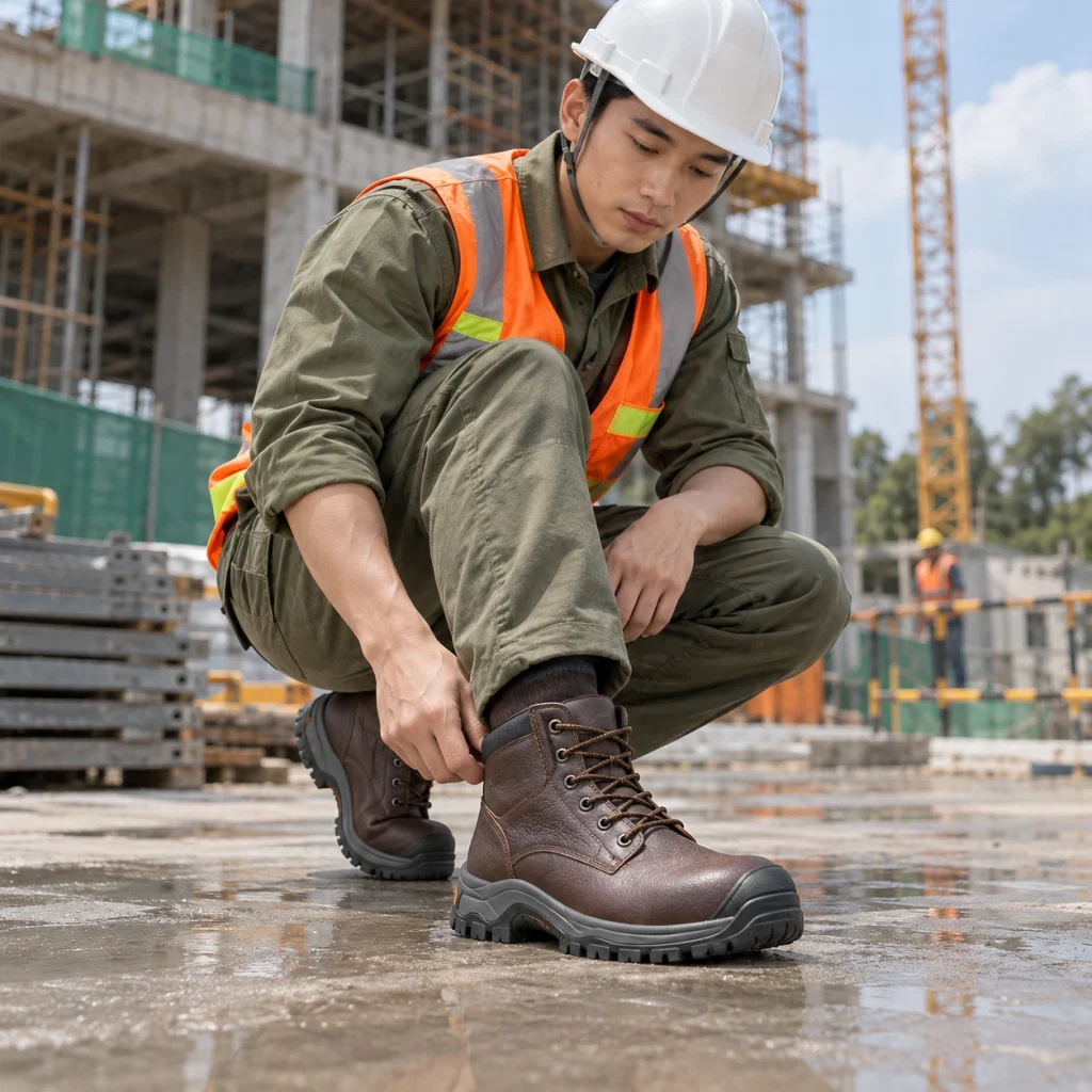 Giày bảo hộ cao cấp da tổng hợp chống nước màu nâu mũi composite