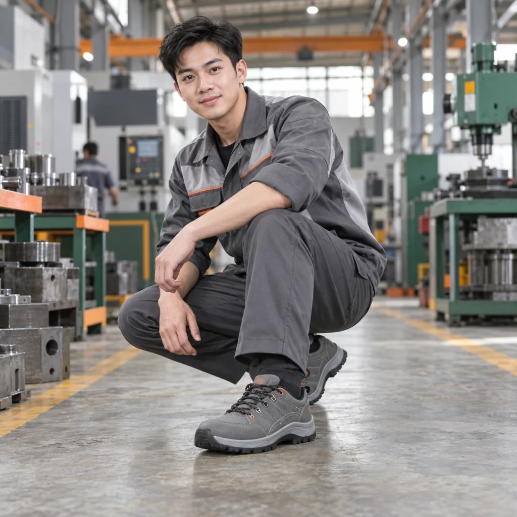 Giày bảo hộ cao cấp da bò mềm màu xám mũi composite