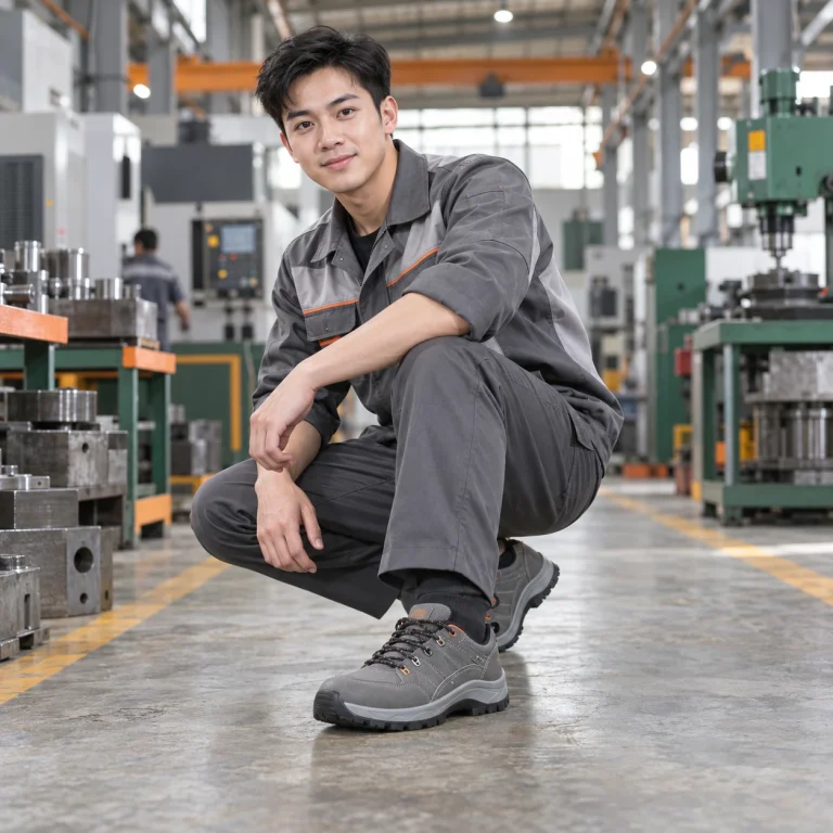 Giày bảo hộ cao cấp da bò mềm màu xám mũi composite