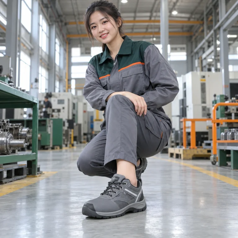 Giày bảo hộ cao cấp da tổng hợp chống nước màu xám mũi composite