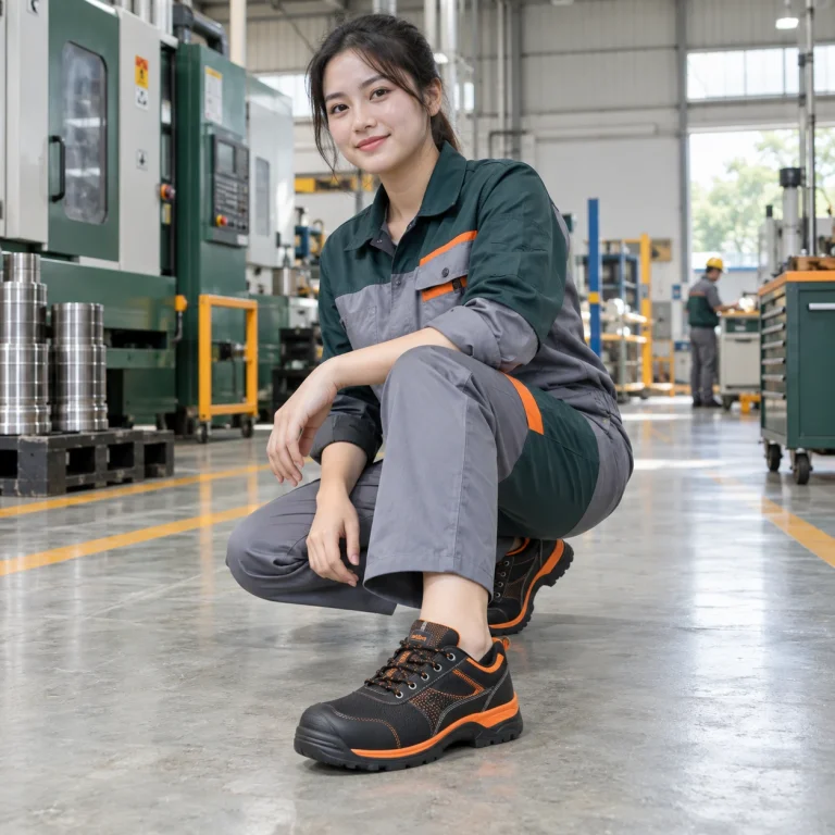 Giày bảo hộ cao cấp da microfiber màu đen phối cam mũi composite