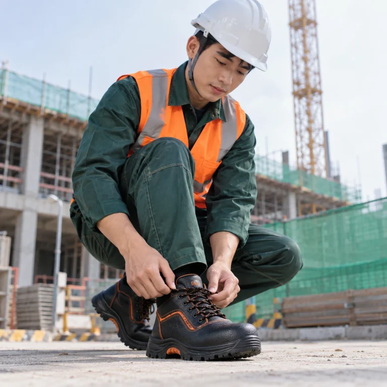 Giày bảo hộ cao cấp da bò mềm màu đen phối cam mũi composite