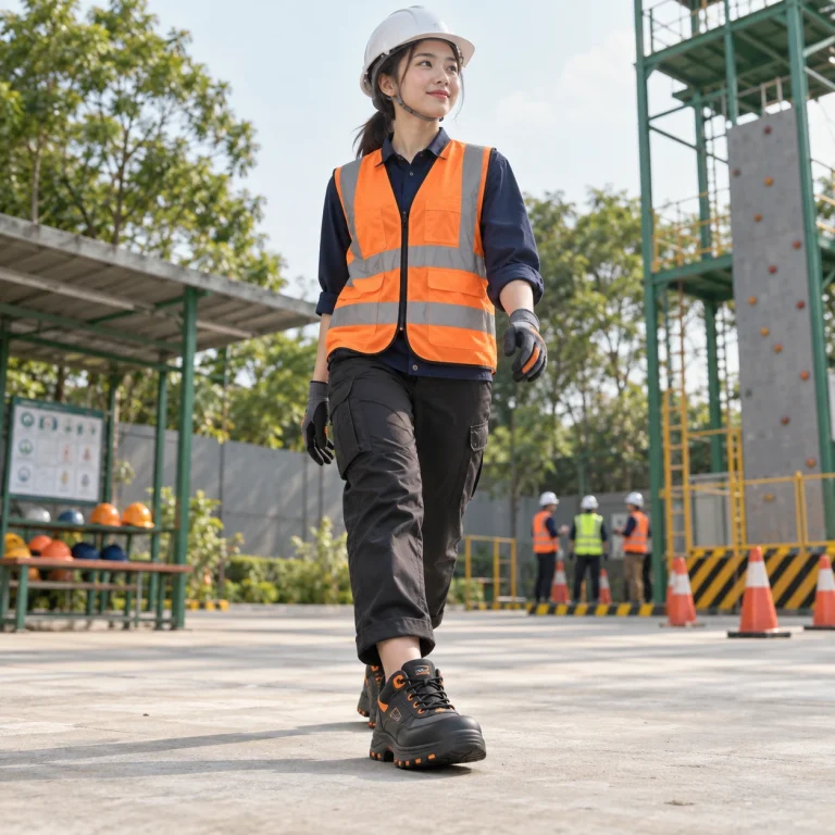 Giày bảo hộ cao cấp da tổng hợp chống nước màu đen phối cam mũi composite