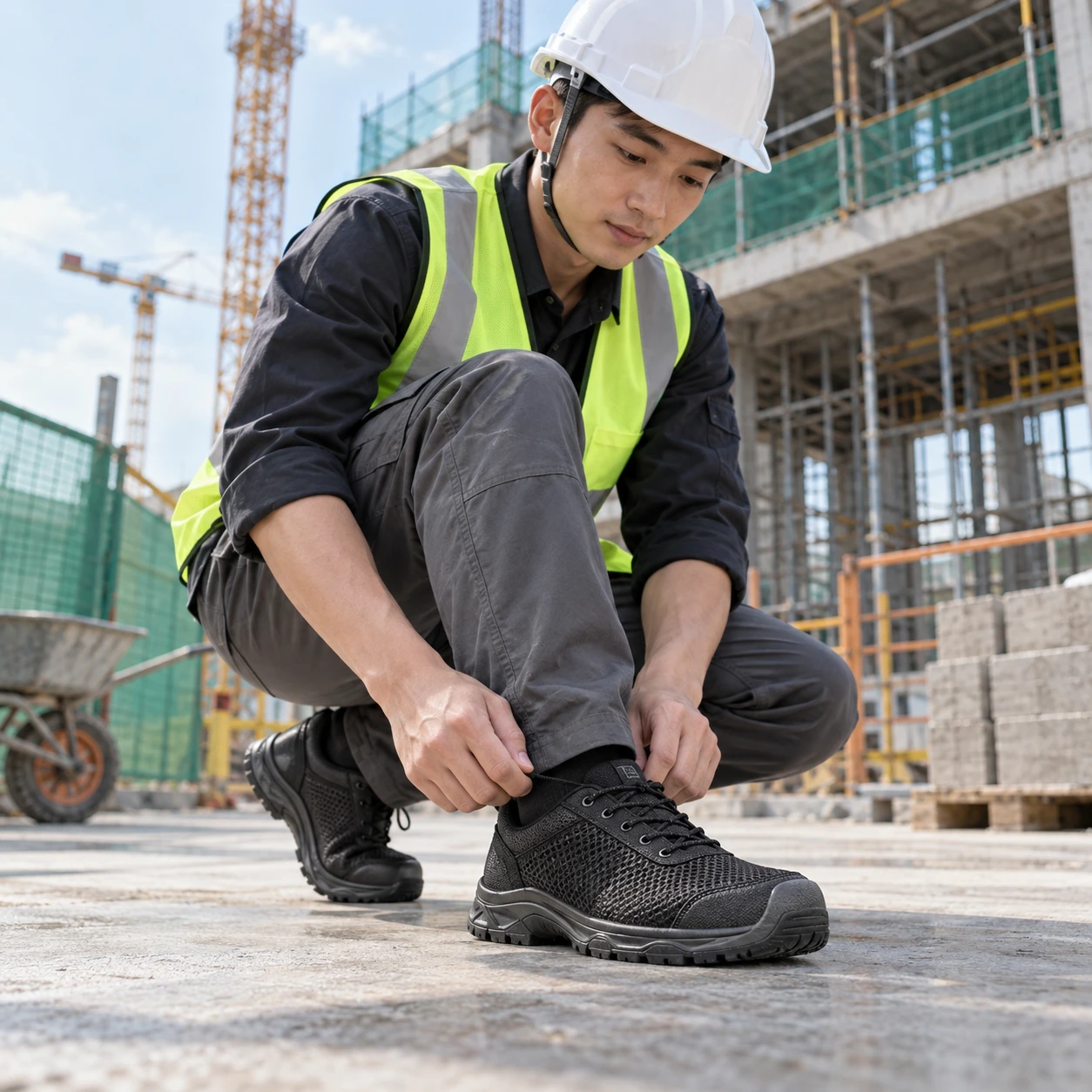 Giày bảo hộ siêu nhẹ lưới dệt thoáng màu đen mũi composite