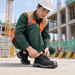 Giày vải bảo hộ lưới dệt thoáng màu đen mũi thép