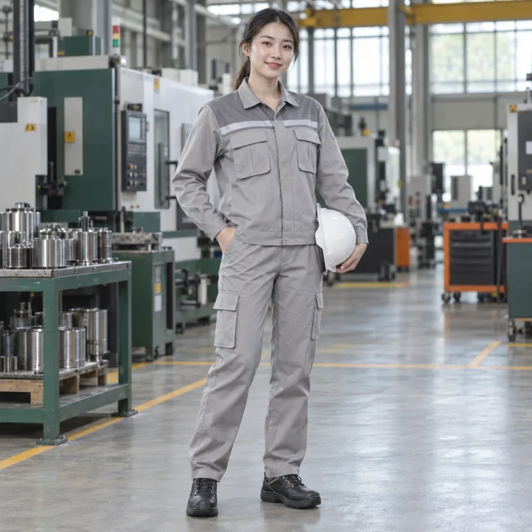 Áo bảo hộ kỹ sư cotton pha thoáng khí màu ghi dài tay túi hộp
