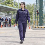 Áo bảo hộ kỹ sư cotton pha thoáng khí màu tím than dài tay túi hộp
