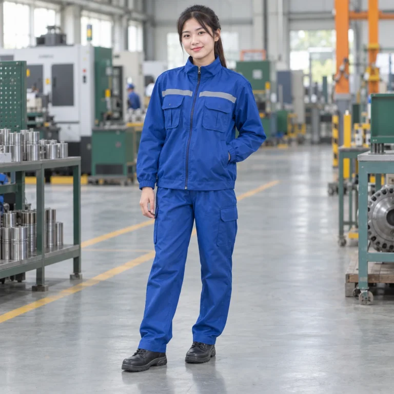 Áo bảo hộ công nhân vải gió chống bụi màu xanh biển dài tay túi hộp