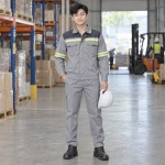 Áo bảo hộ phản quang cotton pha thoáng khí màu ghi phối vai năng động