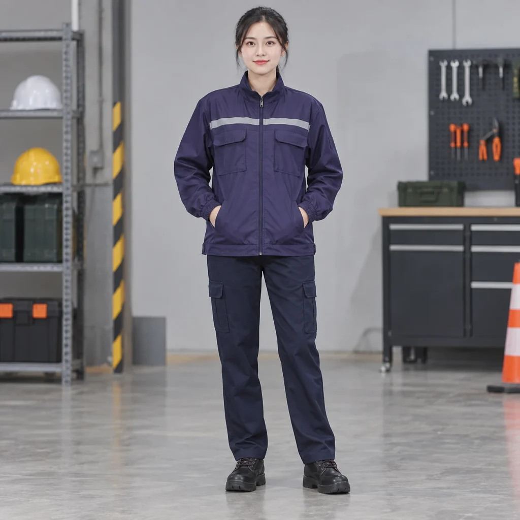 Áo khoác bảo hộ vải gió chống bụi màu tím than dài tay túi hộp