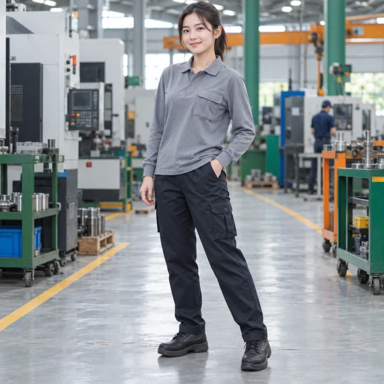 Áo phông đồng phục vải trần bông màu ghi dài tay túi hộp