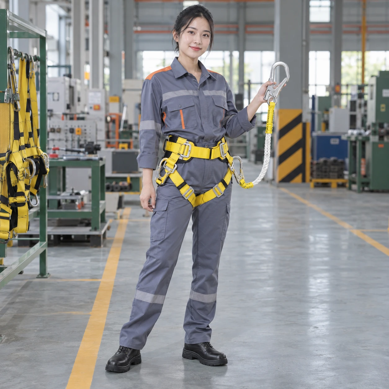 Dây an toàn bán thân đai nylon chịu tải màu vàng móc lớn khóa kép
