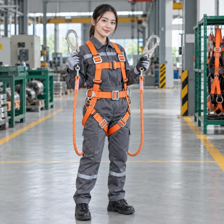 Dây an toàn toàn thân dây bện chống mài mòn màu cam móc lớn khóa kép